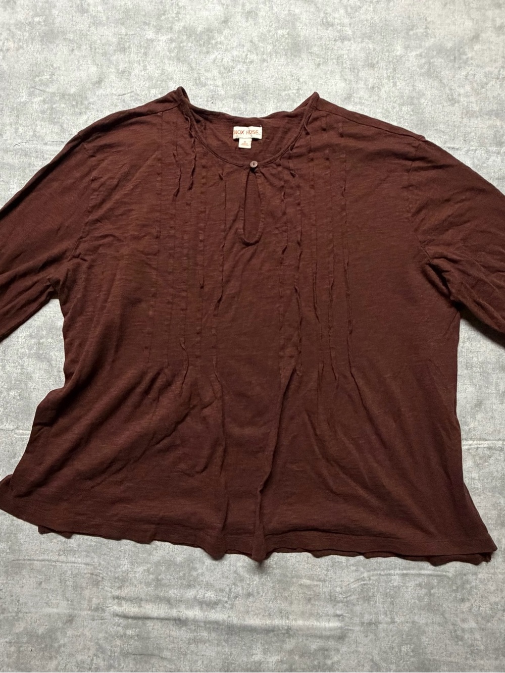 Knox Rose Women's XL Brown Solid Peasant Knit Blouse 3/4 Sleeve Scoop Neck